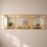 Set de 3 Espejos de Pared Cuadrados con Marco Dorado de 25 x 25 Cm