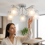 Lámpara de Techo Cromada de 5 Luces Tipo Esfera con Base E27 40 W