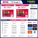 Combo Televisor Smart de 50 Plg y 32 Plg Google TV con Wi-Fi y Bluetooth