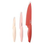 Set de 3 Cuchillos de Acero Inoxidable Antiadherente Tonos Rojos y Rosados