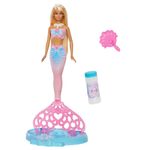 Muñeca Barbie Sirena Bubble Sparkle con Burbujas, Solución de 60 mL y Cepillo