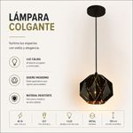 Lámpara Colgante de 1 Luz Geométrica en Metal de Color Negro con Base E27 40W