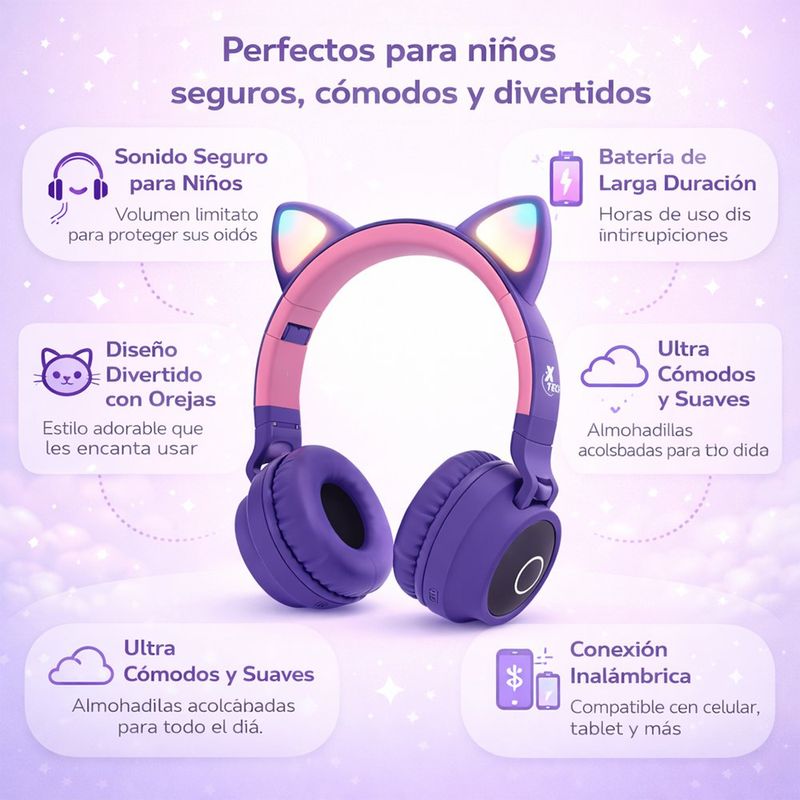 Audífonos Inalámbricos en Forma de Gato Xth-650
