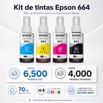 Set de 4 Botellas de Tinta Epson 664 para Impresoras en 70 ml