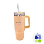 Termo de Acero Inoxidable Doble Pared con Asa, Tapa y Pajilla de 880 mL - Colores Surtidos