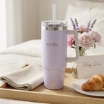 Termo de Acero Inoxidable Doble Pared con Asa, Tapa y Pajilla de 880 mL - Colores Surtidos