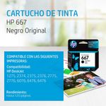 Cartucho de Tinta Negra 667 HP Ink Advantage para Impresoras