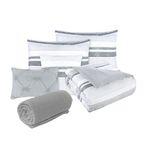 Set de Edredón de 6 Piezas Queen de Microfibra con Diseño de Rayas Gris y Blanco