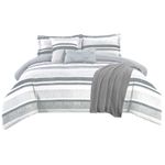 Set de Edredón de 6 Piezas Queen de Microfibra con Diseño de Rayas Gris y Blanco