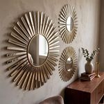 Set de 3 Espejos Decorativos con Rayos en Color Dorado de 40 x 40 Cm