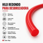 Hilo Redondo para Desbrozadora de 2.7 mm x 12 Metros Color Rojo