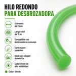 Hilo Redondo para Desbrozadora de 2 mm x 15 Metros Color Verde
