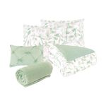 Set de Edredón de 6 Piezas King en Microfibra Diseño Verde y Blanco