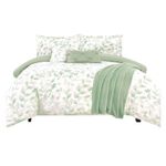Set de Edredón de 6 Piezas Queen en Microfibra Diseño Verde y Blanco
