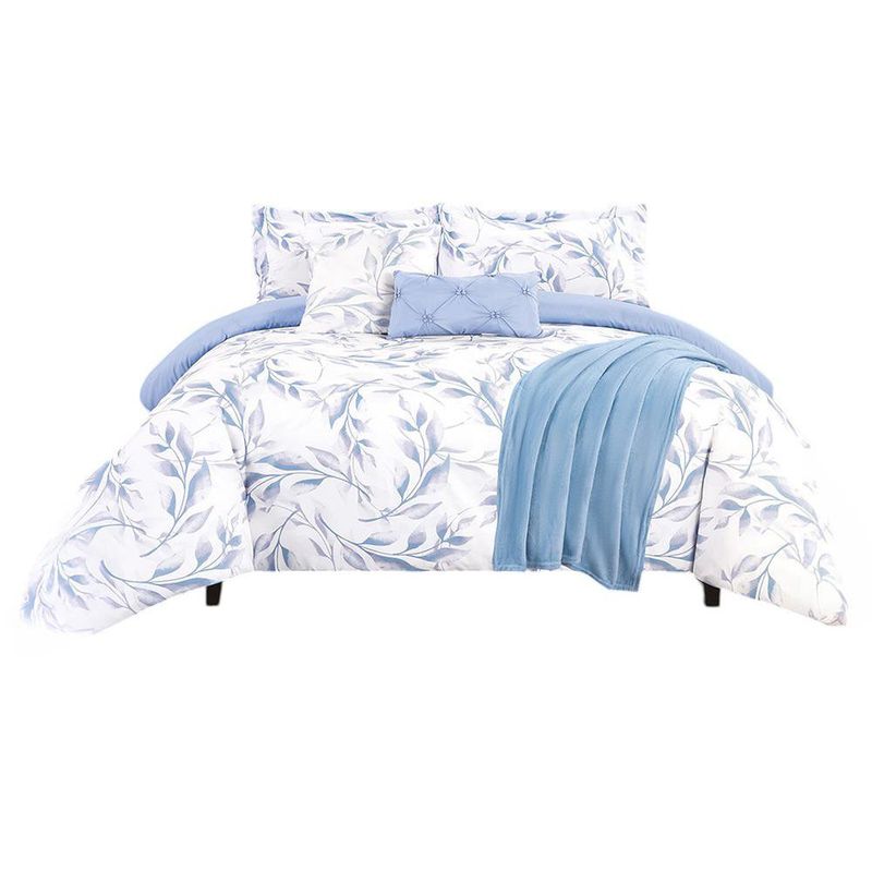 Set de Edredón de 6 Piezas Queen en Microfibra Diseño Azul y Blanco