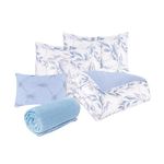 Set de Edredón de 6 Piezas King en Microfibra Diseño Azul y Blanco