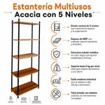 Estantería Multiusos Acacia de 60 x 30 x 155 cm Color Café y Negro con 5 Niveles