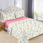 Set de Sábanas Jardín Infantil Full Queen con Diseño Floral Color Blanco y Rosado de 3 Piezas