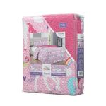Set de Cubrecama Unicornio y Mariposa Full Queen con Diseño Rosado Multicolor de 3 Piezas