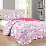 Set de Cubrecama Unicornio y Mariposa Twin con Diseño Rosado Multicolor de 3 Piezas