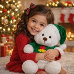 Oso de Peluche Blanco Navideño con Gorro de Santa Claus 10 Plg