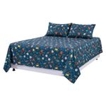 Set de Sábanas Queen Diseño de Cohetes Color Azul Multicolor de 3 Piezas