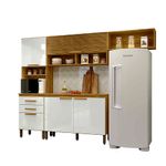 Cocina Compacta Sara de 258 x 38 x 196 cm con 5 Puertas y 2 Gavetas Crema y Café Claro