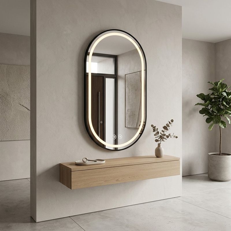 Espejo LED Ovalado de 70 cm Decorativo Antiempañante con Luz Regulable para Pared