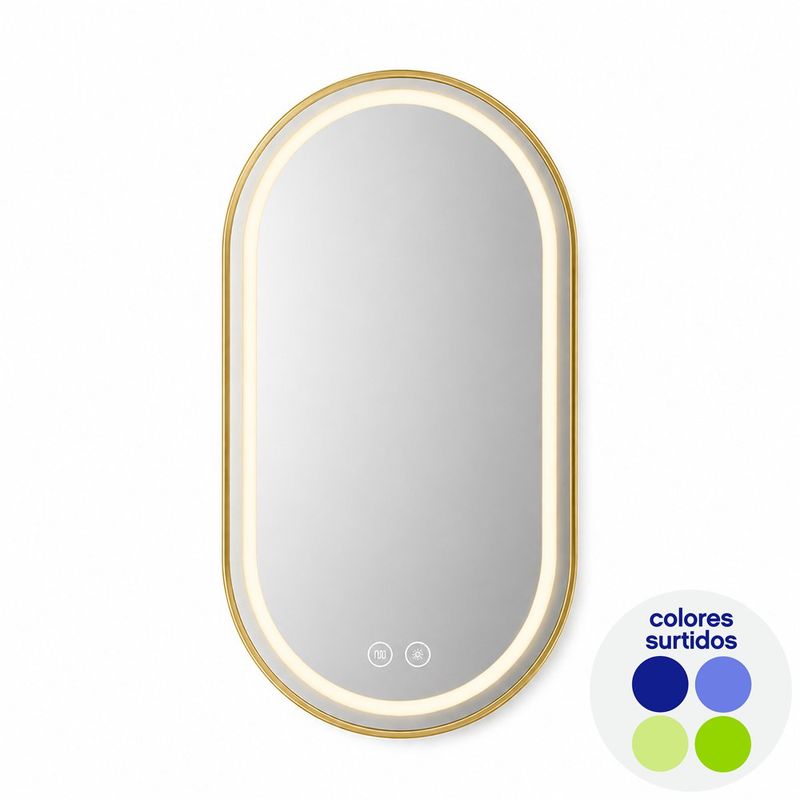 Espejo Ovalado con Luz LED Táctil de 50 x 70 cm para Baño o Tocador Color Negro