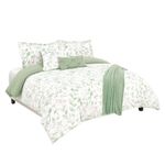 Set de Edredón de 6 Piezas King en Microfibra Diseño Verde y Blanco