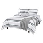 Set de Edredón de 6 Piezas Queen de Microfibra con Diseño de Rayas Gris y Blanco