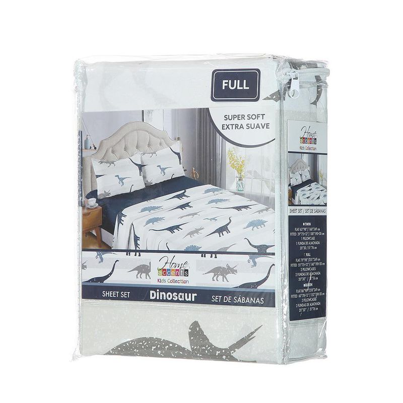 Set de Sábanas Dino Full Queen con Diseño de Dinosaurios Color Blanco y Azul de 2 Piezas