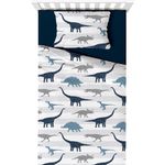 Set de Sábanas Dino Full Queen con Diseño de Dinosaurios Color Blanco y Azul de 2 Piezas