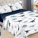Set de Sábanas Dino Twin con Diseño de Dinosaurios Color Blanco y Azul de 3 Piezas