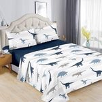 Set de Sábanas Dino Twin con Diseño de Dinosaurios Color Blanco y Azul de 3 Piezas