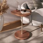 Mesa Auxiliar Bel de MDF y Metal para Sala 45 x 45 x 55 cm Color Terracota y Dorado