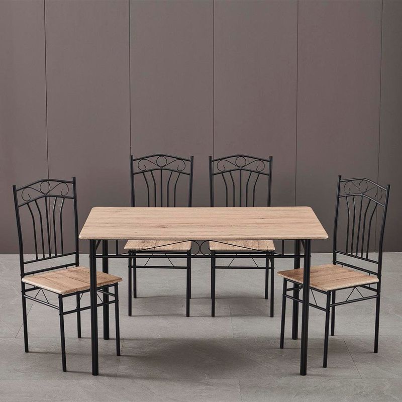 Set de Comedor Meco para 4 Personas Color Nuez Claro y Negro