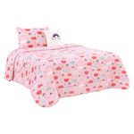 Set de Edredón Imperial Diseño de Nubes y Arcoíris Color Rosado de 3 Piezas