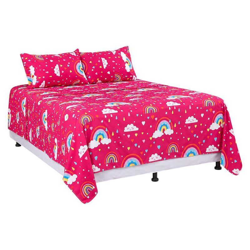 Set de Sábanas Queen Diseño de Arcoíris Color Rojo Multicolor de 3 Piezas