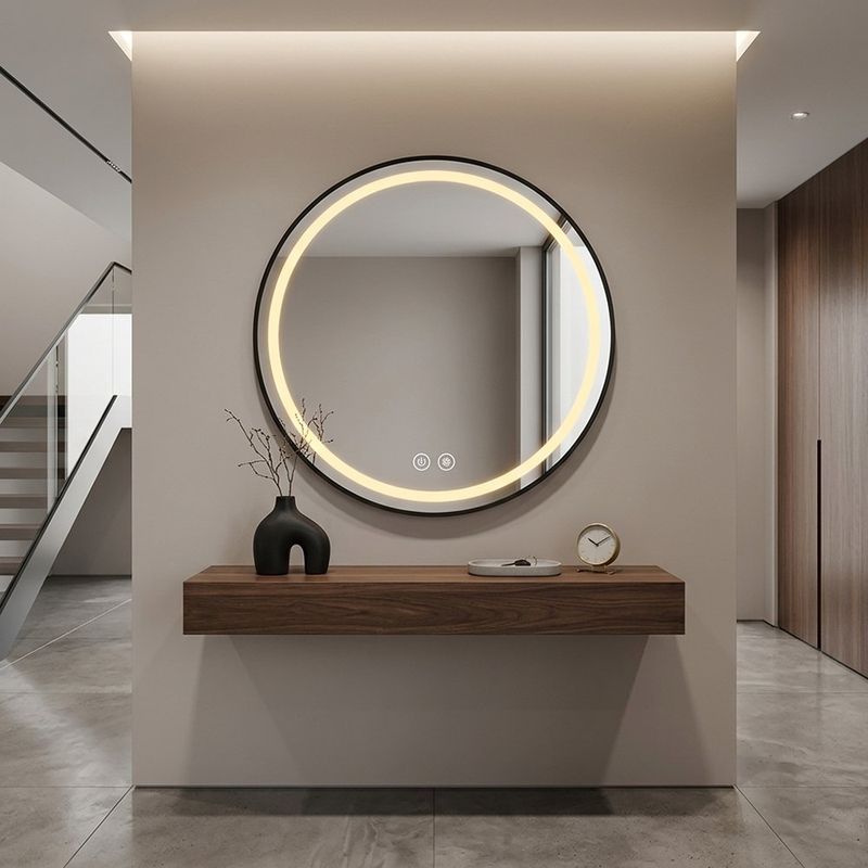 Espejo LED Redondo de 60 cm Decorativo Antiempañante con Luz Regulable para Pared