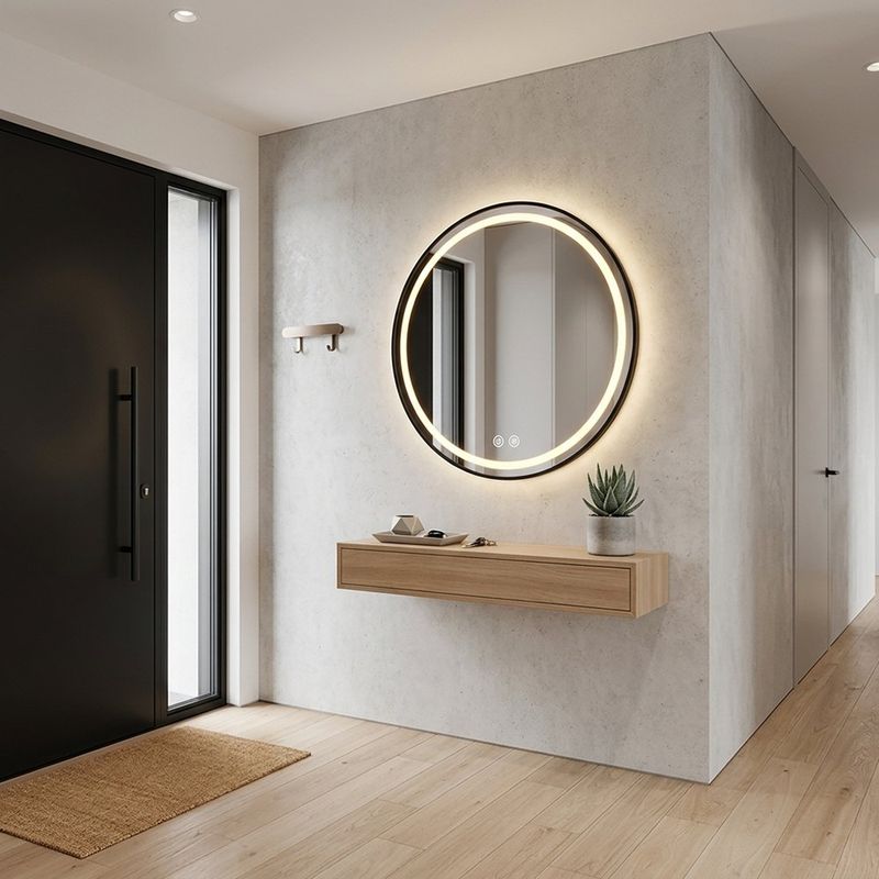 Espejo LED Redondo de 60 cm Decorativo Antiempañante con Luz Regulable para Pared