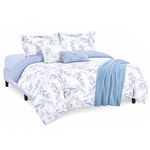 Set de Edredón de 6 Piezas Queen en Microfibra Diseño Azul y Blanco
