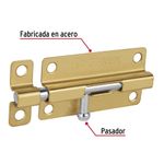 Pasador Corredizo de Acero Latonado 4 Plg para Puertas Color Dorado