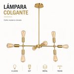 Lámpara Colgante 8 Luces Lussuosa Dorada E26 60W