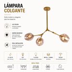 Lámpara de Techo 3 Luces Glamurnyy Dorada E27 y 40W