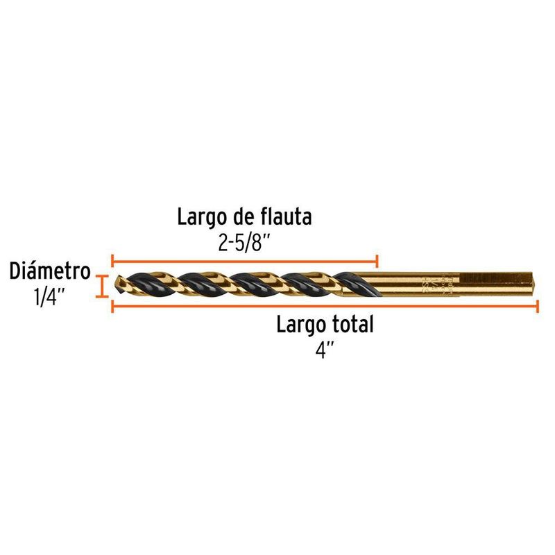 Broca para Metal Fabricada en Acero Rápido Línea Trugold 1/4 plg