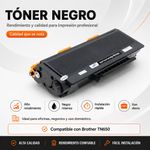 Cartucho de Tóner NKT Compatible Brother TN650 Negro para Impresión de Oficina