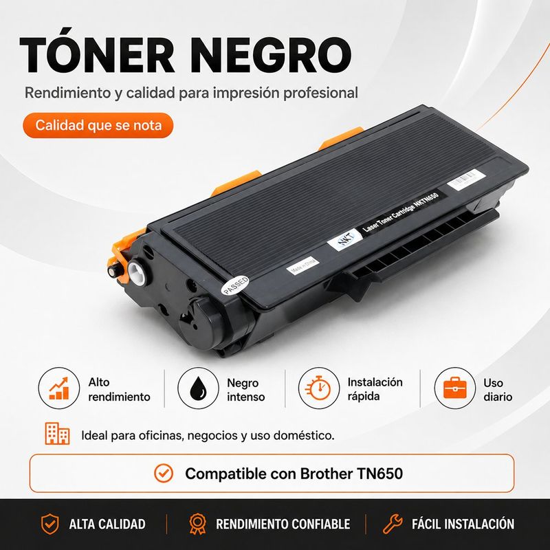 Cartucho de Tóner NKT Compatible Brother TN650 Negro para Impresión de Oficina