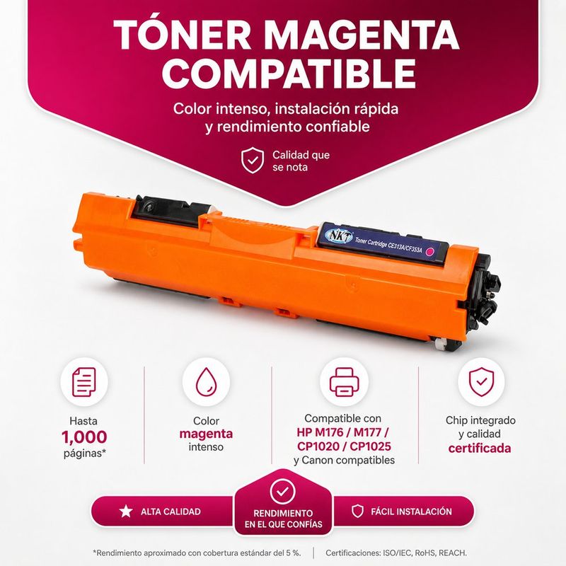 Cartucho de Tóner NKT Compatible HP CF353A y CE313A Magenta 1,000 Páginas