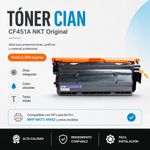 Cartucho de Tóner NKT Compatible HP CF451A 655A Cian con Chip 10,500 Páginas